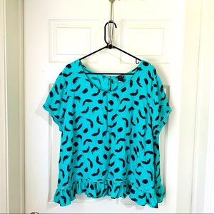 Torrid Size 4 Green Blouse with Black Feathers Design
